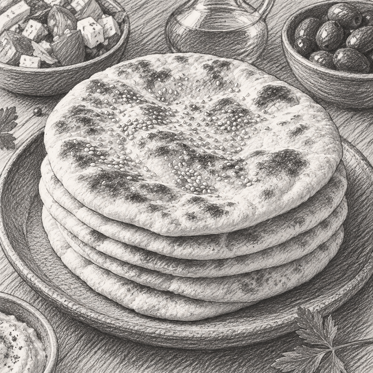 Stack of warm pita bread