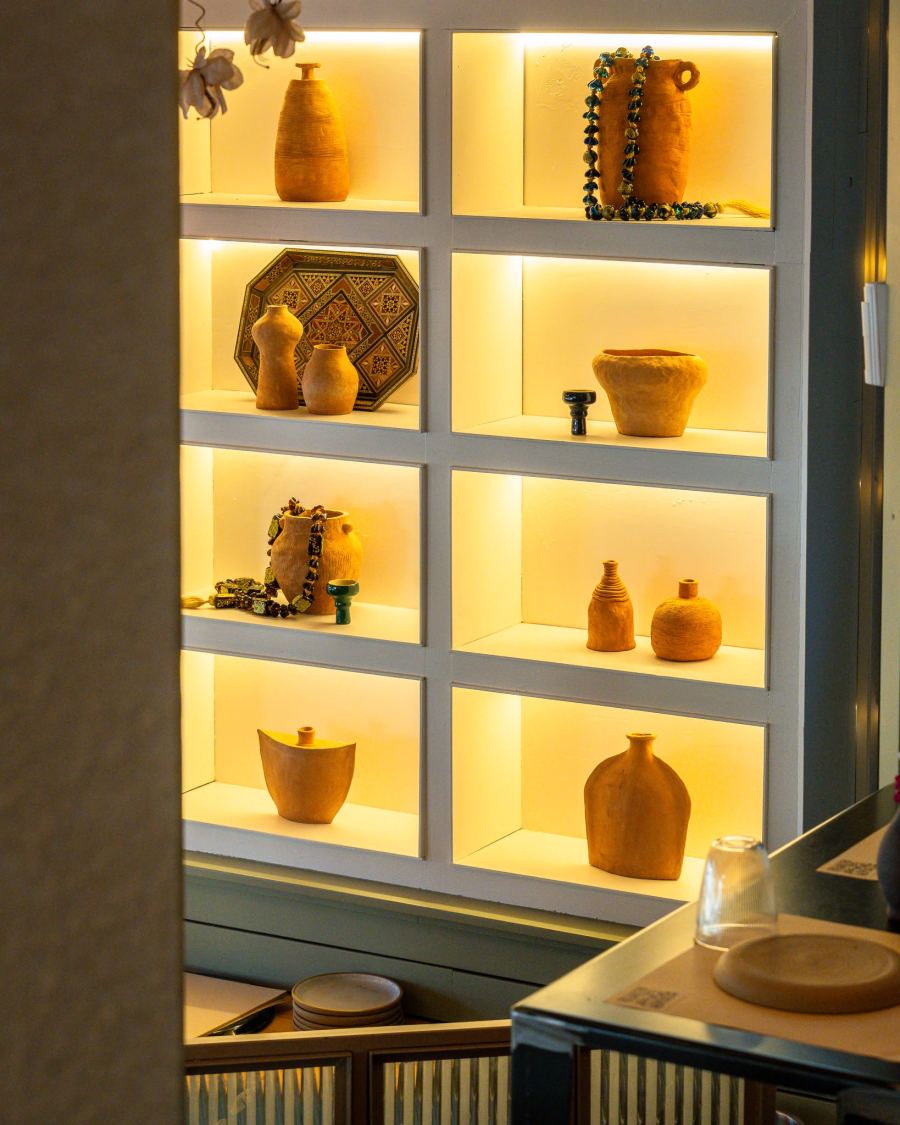 Shelves with terracotta pottery